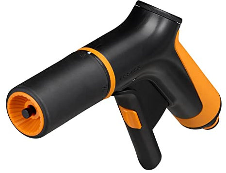 Fiskars Sprühpistole, 2 Funktionen, Stufenlos regelbarer Durchfluss, Mit Frontregler und Ein/Aus-Verriegelung, Universalgröße, Schwarz/Orange, 1065484