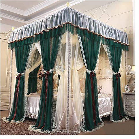 BUJOG Himmelbett-Himmelbett im Prinzessin-Stil, luxuriöse, erhöhte und vergrößerte Betthimmelvorhänge, doppelt verschlüsseltes großes Moskitonetz mit staubdichten Dachbettvorhängen (Größe: 180 x 2