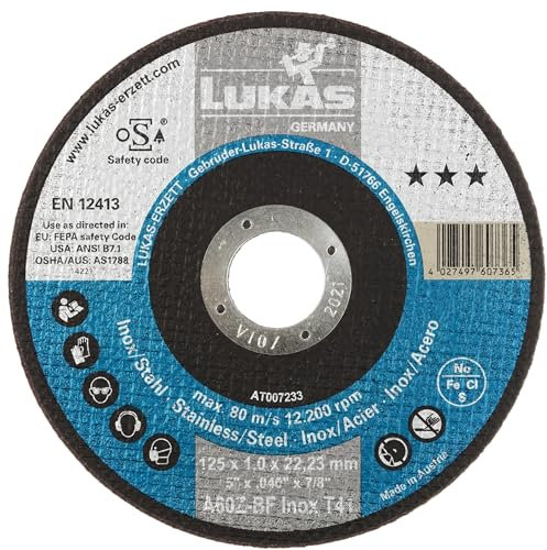 LUKAS ERZETT 50 discos de corte T41 para acero inoxidable 150 x 1,2 mm recto, para amoladora angular, A60Z-BF 19 x 19 x 10,5 cm