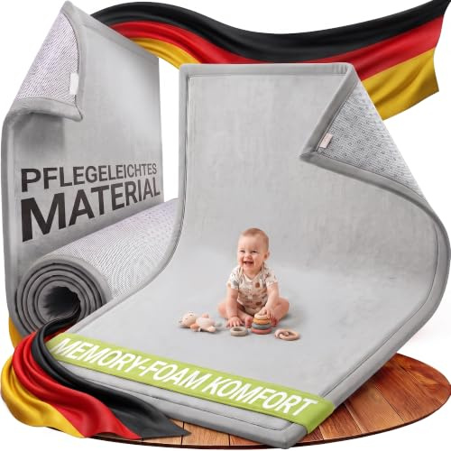 Juskys Krabbelmatte Spielmatte Krabbeldecke 220x180cm Samtmatte Teppich für Kind, Baby, Yoga - rutschfest, weich Kinderteppich Spielteppich in Grau