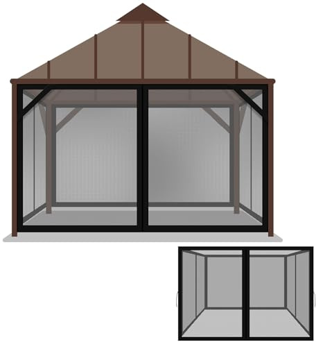 Tatuo Pavillon Universal Ersatz Moskitonetz 3 x 3,6 m Outdoor Mesh Net Screen 4 Panel Seitenwand Pavillon Vorhänge mit Reißverschluss für Terrasse Vordach Veranda Garten Camping (Schwarz)