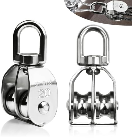 SWTYExt 2 Stück Seilrolle Umlenkrolle Doppelter M20 Edelstahl 304 | Umlenkrolle Klein für Seile Tragkraft 75Kg, Seilrolle Fitness für Seile Bis 8mm Durchmesser