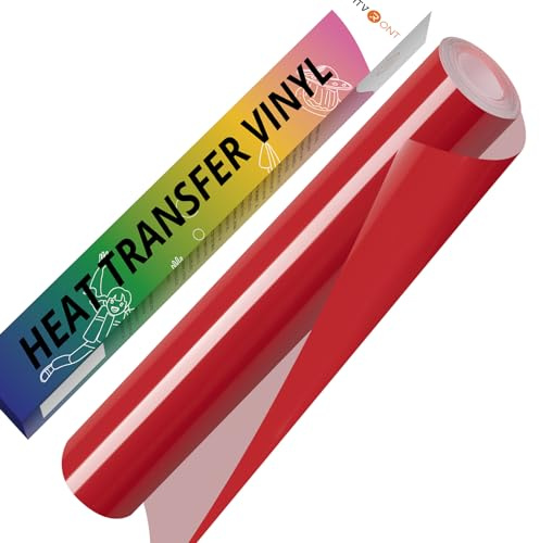 HTVRONT Plotterfolie Textil, Bügelfolie 30,5cm × 152,4cm(Rot) | PU Flexfolie, Zum Aufbügeln, Für T-Shirt & Stoffe, Einfach zu entgittern & zu bügeln, Für alle Plotter