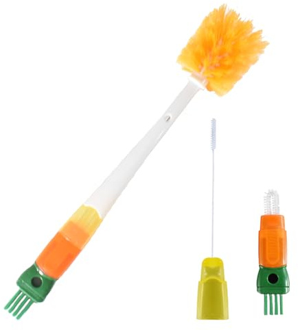 5 In 1 Flaschenbürste Lang mit Griff, Multifunktionale Flaschenbürsten Reinigungsbürste, Flaschenreiniger mit Spaltreinigungsbürste, für Trinkflaschen Glasflasche (5 in 1 Orange)
