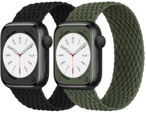 Joehwerr 2-pack flätad soloslinga inget spänne för Apple Watch-remmar 38 mm 40 mm 41 mm 42 mm 44 mm 45 mm 46 mm 49 mm kvinnor män, lätt mjukt nylon sportband för iWatch serie 11 10 9 8 7 6 5 4 SE3