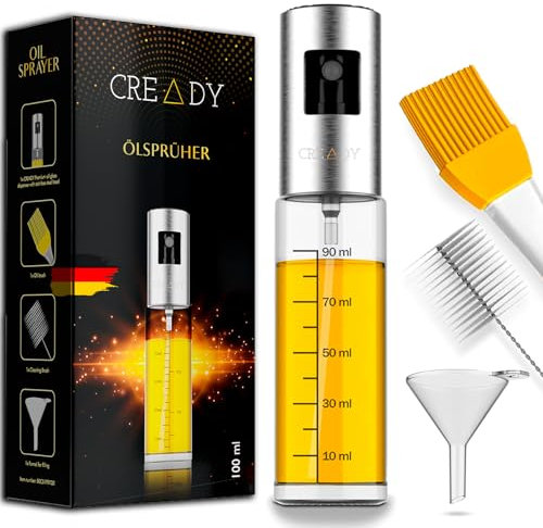 CREADY® | Spray Aceite Cocina Acero Inoxidable 100ml | Dispensador Aceite Spray | Pulverizador Aceite Spray Freidora Aire | Aceitera Spray Pulverizador | Rociador Aceite Spray | Dispensador de Aceite