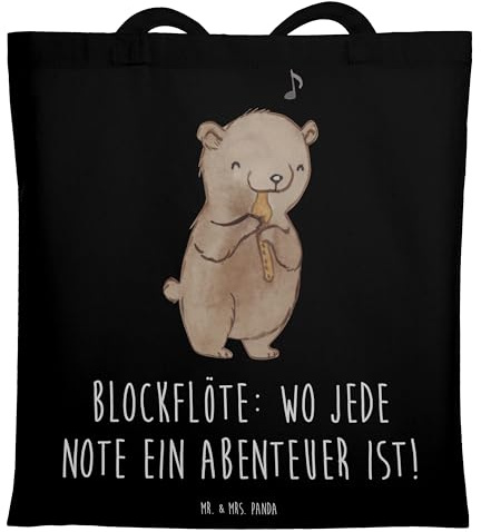 Mr. & Mrs. Panda Schultasche Abenteuer Blockflöte - Geschenk, Musikinstrument, Bassblockflöte, Tasche, Einkaufstüte, Lernen, Musik, Sopranblockflöte, Instrument, Tenorblockflöte, Musiker, Jutebeutel