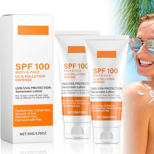 Protezione solare SPF 100, 50 g Protezione solare SPF 100, lozione solare, lozione solare con protezione UVA/UVB, idratante, protezione solare anti-invecchiamento per l'impermeabilità (2 Pezzo)