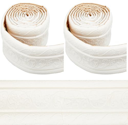 CRASPIRE 176 x 3in White Crown Molding Peel and Stick Self Adhesive Flexible Foam Trim 3D Sticky Decorative Wallpaper Border Wall Edging Foam Baseboard Mirror Border Wall Lines Hotel DIY Decor