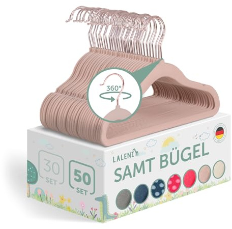 Laleni grucce bambini 50 pz in velluto - grucce neonato salvaspazio - grucce appendiabiti bambini rotanti a 360° - appendini bambini antiscivolo - stampelle neonato armadio - rosa/rosa cipria