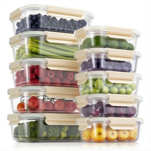 Glass Meal Prep Containers, Lunbox Food Storage Containers with Lids Airtight, Glass Storage Container for Home, Bpa-free, Leak-proof, Microwave Oven Freezer Dishwasher Safe (5*1050ml+5*370ml)