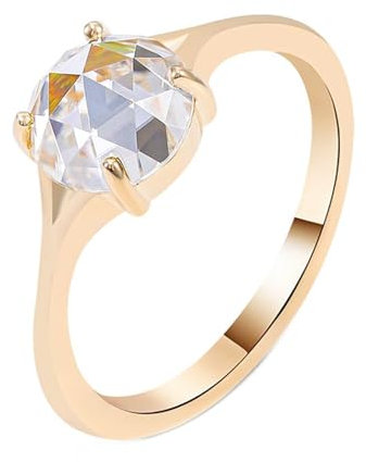 Skcess Goldring Damen 585 Echtgold 14K Verlobungsringe Weiß Moissanit Runden, Damenring mit Rundschliff-Moissanit Ring Damen Größe 63 (20.1)