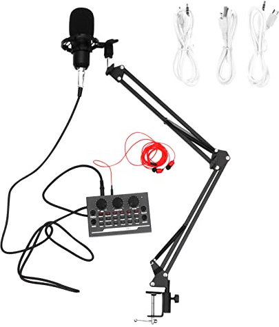 Alasum Karaoke Equipment Condenser Microphone Kit Metal Build and Noise Reduction 11 Pcs Easy to Install Microphone Set with Live Sound Card for Webcast and Streaming