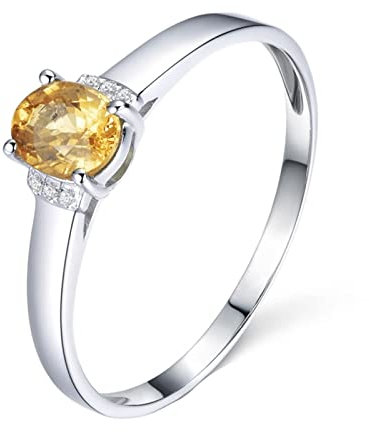 AMDXD Echt Gold, Verlobungsring Weißgold 18 Karat 750, Saphir 0.55ct Hochzeitsring Partnerringe Solitärring Klassischer Frau Ringe mit Diamant Gr.54 (17.2)