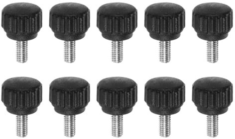 sourcing map 10pcs Knurled Clamping Knobs Thumb Screws M4 x 8mm Metric Male Thread 13mm Matte Plastic Head 304 Stainless Steel Stud Hand Threaded Knob Thumbscrew Handle, Black