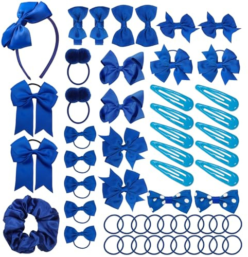 Haarschmuck für Mädchen, Schulhaarschmuck, königsblau, Schleife, Stirnband, Pferdeschwanz-Halter, elastische Bänder, Haarspangen, Haarschmuck, Weihnachten, Geburtstag, Geschenk, 55 Stück