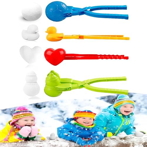 WTZWYFWJ 4 Stück Schneeballmacher,Cartoon Schneeball Maker,Schneeballzange,Schneeball Former,Winter Schneeball Maker,Sandball Schneeball Clip,Winter Schneeball Form Spielzeug,Schneeball Werkzeug Clip