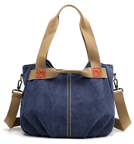Wshads Damen-Tragetasche Aus Segeltuch,Handtasche Mit Großem Fassungsvermögen,Einfache Schulter-Crossbody-Tasche Mit Abnehmbarem/verstellbarem Schultergurt,Leinentasche Für Pendler,Große,dunkelblau