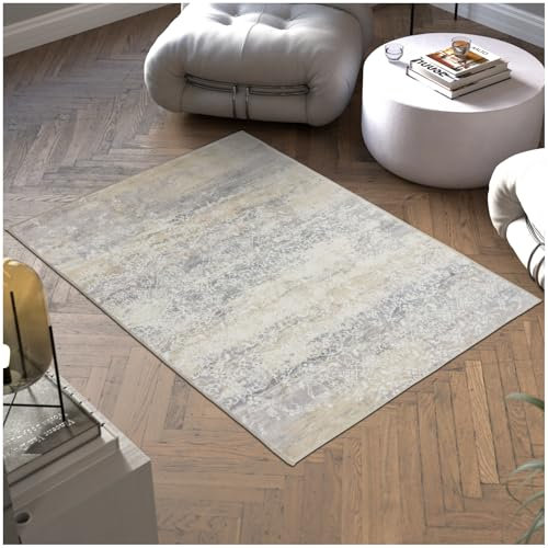 TecTake® Alfombra Diseño Vintage, Pelo Corto, Lavable a Máquina, Base de Plástico TPE Antideslizante, Ideal para Salón, Dormitorio, Habitación Matrimonio, Mullida, Suave y Resistente - 120x170 cm