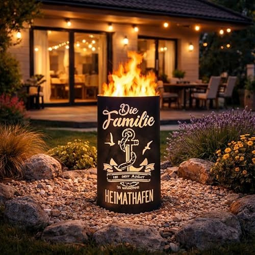 TiKo-Design® Feuertonne Feuerkorb mit Familie Heimathafen Motiv