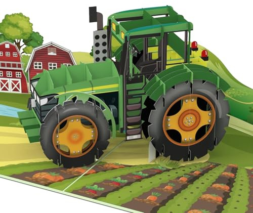 MOKIO® Tarjeta Pop-Up – Tractor – Tarjeta de felicitación 3D para un cumpleaños, Tarjeta de regalo emergente