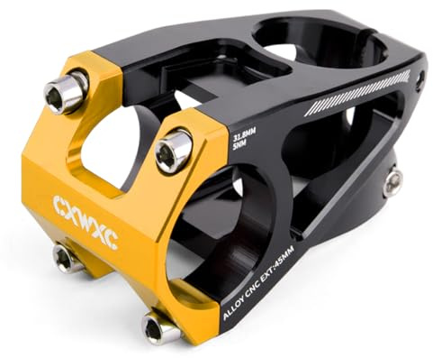 CXWXC Attacco Manubrio Bicicletta in Lega di Alluminio, Morsetto 31,8 mm, 45 mm, per Mountain Bike, Bici da Strada, BMX, MTB (Nero Oro)