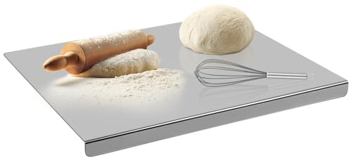 Rainmae Edelstahl SUS 304 Schneidebrett, 40 x 30 cm, Silber, Rostfrei, Spülmaschinenfest, Rutschfeste Kanten, Doppelseitig, Ideal für Obst, Gemüse, Brot, Fleisch, Käse, Fisch