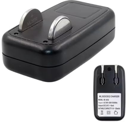 4,3V Chargeur de Prise UE pour LIR2032 LIR2025 | Chargement 2 Piles | Chargeur de Pile Bouton au Lithium avec Voyant d'état LED | Chargeur de Pile Bouton pour LIR2025 LIR2032