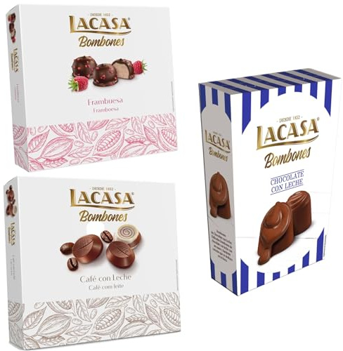Pack Lacasa bombones chocolate con leche 72 G & bombones café con leche 200 G & bombones frambuesa 200 g