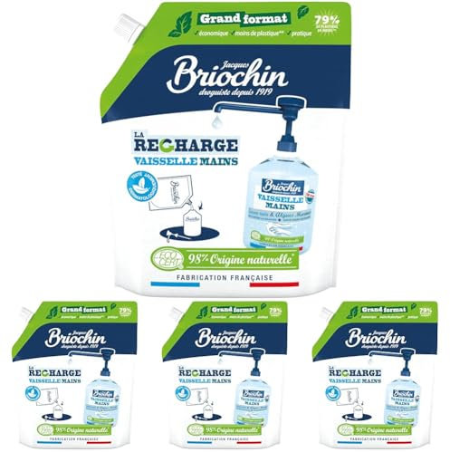 JACQUES BRIOCHIN Recharge Liquide Vaisselle Mains Savon noir & Algues Marines Ecocert 900ml (Lot de 4)