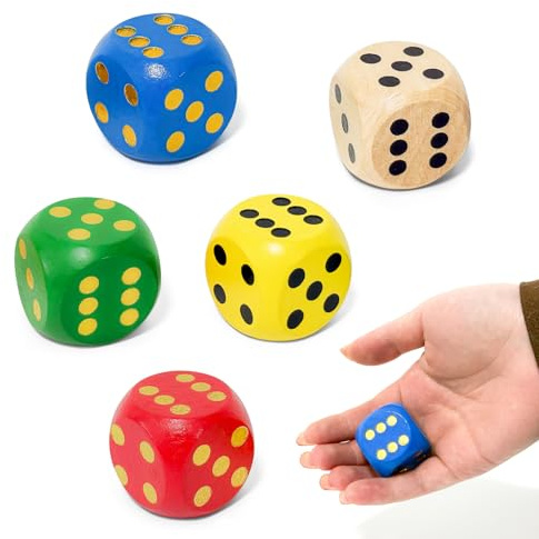 5 Pcs Large Wooden Dice 30mm 5 Colors Game Dice