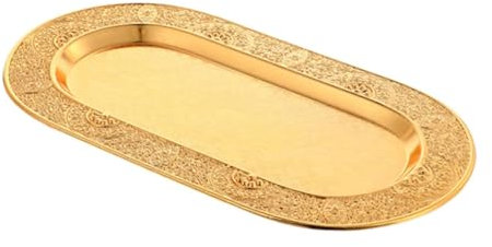 perfk Bandeja Decorativa de Oro Ovalada por Servicio Dorado Plato de Fruta Mesa de Centro de Joyas Bandeja de Joyas Placa de pastelería única para