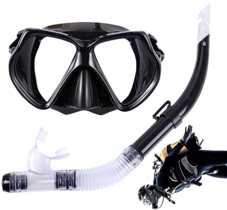 WJnflQN Máscara de buceo y snorkel, set de esnórquel para adultos, juego de gafas de natación, máscara de buceo, antifugas y antivaho, equipo de snorkel profesional, vista panorámica, seguro