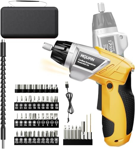 Electric Screwdriver, 6+1 Torque Cordless Screwdriver 2000mAh 3.6V with 47 Accessories, LED Light and Rear Flashlight, USB Cable and Storage Bag