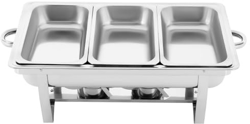 TESUGN Chafing Dish Buffet Set 3 Pan, Rectangular Stainless Steel Catering Servers with Lid, Stainless Steel Food Warmers for Buffets, Hotel Breakfast Areas, Catering, Parties, Wedding Banquets