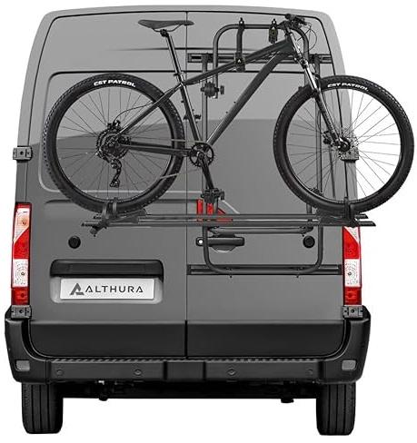 ALTHURA Portabici Posteriore V-Rack 2113077 in Alluminio per Van Doppia Anta - Trasporto 2 Bici (No E-Bike) - Robusto, Stabile e Facile da Usare - per Van Nissan NV400, Renault Master e Opel Movano