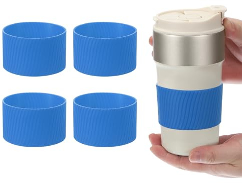 sourcing map 4Pack Coffee Cup Sleeves, Reusable Silicone Heat Resistant Cup Protective Sleeve Nonslip Mug Protector Cover for Home Travel Coffee Mug Glasses Water Bottle Boots, Blue