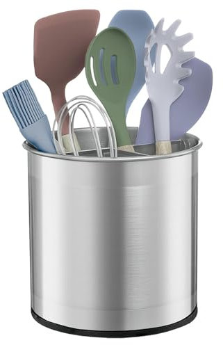 Soporte giratorio de acero inoxidable para utensilios de 360°, 3 compartimentos con divisor extraíble para una fácil limpieza, soporte para cubiertos de cocina para encimera