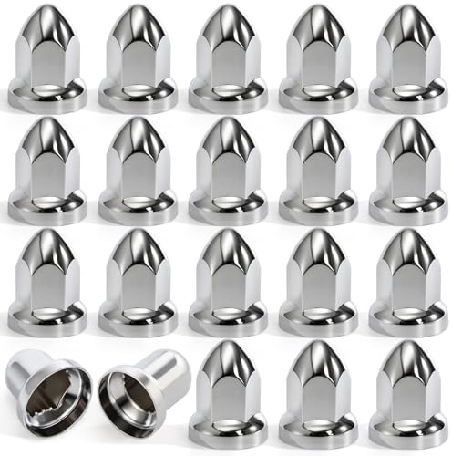 Lawei 20 Pack 33MM X 2-5/8 Chrome Lug Nut Cover, Push-On ABS Plastic Bullet Nut Chrome Caps, Anti-Rust Wheel Nut Covers for Semi Trucks Trailers
