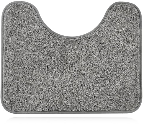 Non-Slip U-shape Pedestal Mat for Toilets, Grey Toilet Mats Pedestal Only, Extra Soft Plush Bathroom Toilet Rug Bath Mat