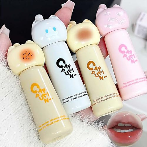 4 Pcs Chat Mignon Huile a Levre, Lip Oil Lip Stain Gloss Repulpant Levres, Hydratant Et Nourrissant, Rouge à Lèvres Naturel pour Femmes