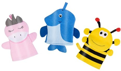 Ipetboom 3 Pièces Manches de Bain Exfoliantes à Motifs de Dessins Animés Éponges de Douche pour Garçon Fille Corps Dos Doux et Réutilisables