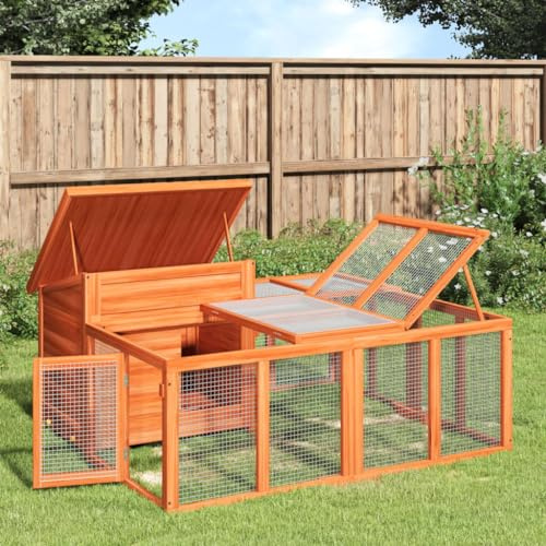 Mokuyary Kaninchenstall Braun 144x123x67,5 cm Massivholz Kiefer Kaninchenstall Hasenstall, Hasenkäfig Kleintierkäfig Kleintiergehege Hasenhaus, Hühnerstall Meerschweinchenstall -A