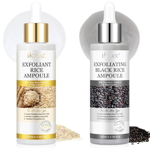 White & Black Rice Exfoliant 2 Stück, Exfoliant Rice Ampoule 100 ml, sanftes Peeling für Gesicht und Körper, für alle Hauttypen