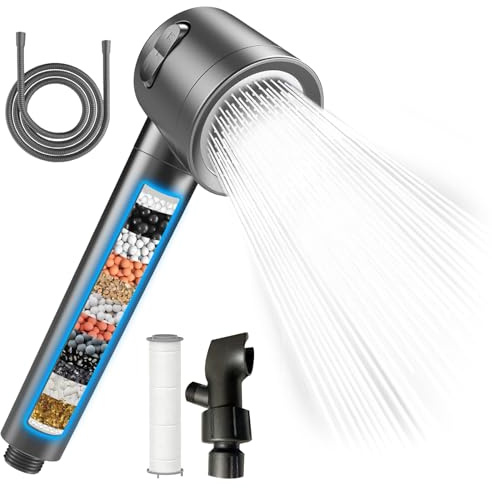 Pommeau de Douche Haute Pression,avec 3 modes de pulvérisation,système de filtration à 15 couches,Pommeau De Douche Anti Calcaire,utilisation à une main,pour éliminer le chlore, l'eau dure, les