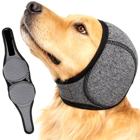 Dog Ear Muffs, Dog Ear Protectors, Ear Defenders for Noise Protection & Swimming, Waterproof Covers for Bathing Grooming Thunder Fireworks, Soft Breathable Adjustable Snood (M Size)