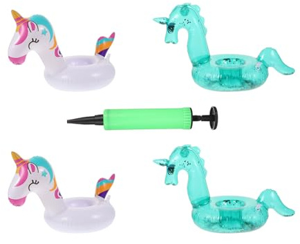 Hohopeti 4 Piezas Posavasos Hinchables Creativos de PVC para Piscina Inflador Soportes Flotantes para Bebidas Fiestas y Piscina Diseño Unicornio y Arcoíris Divertido Reutilizable