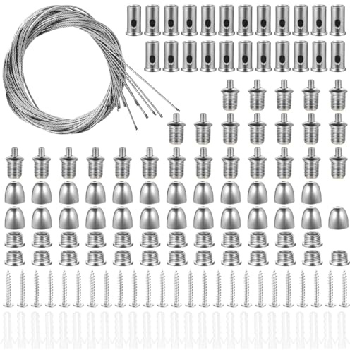 25 st vajerupphängning i rostfritt stål 1,5 mm x 1 m med justerbara vajerhållare montagekit för upphängning av LED lampor takpaneler ramar och armaturer stabil infästning