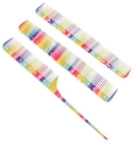 LALADEFIEE 3 pezzi Pettine da Taglio Professionale per Parrucchiere Pettine per Capelli Color Arcobaleno Resistente al Calore Denti Arrotondati per Uso su Capelli Bagnati e Secchi per