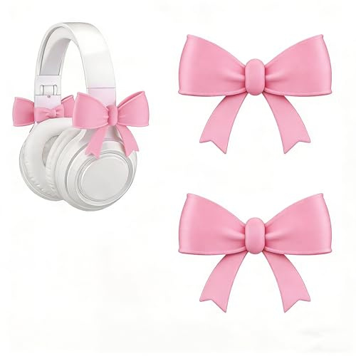2 Pack Pink Bow Decor Headphone Accessories - Exquisite Gaming Headphone Accessories Suitable for Various Headphones - A Fun Gift for Gamers (Pink)